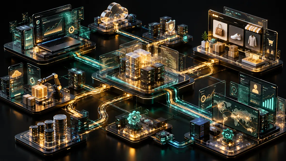 Isometric data platform and commerce infrastructure visual